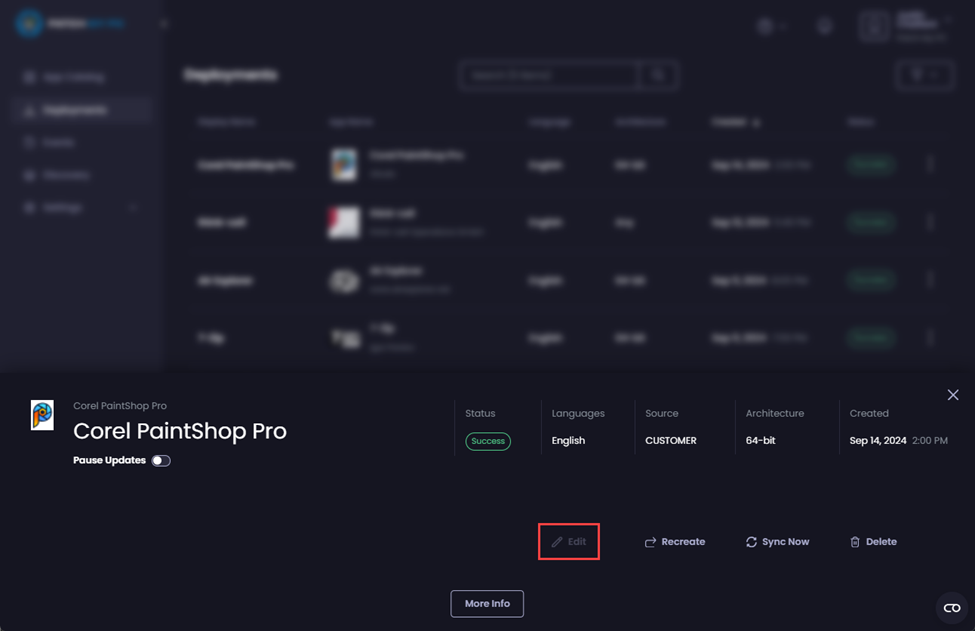 “Edit” button unavailable on the properties of a deployment