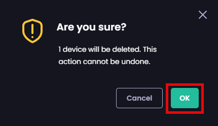 Clicking 'OK' on the 'Are you sure' dialog