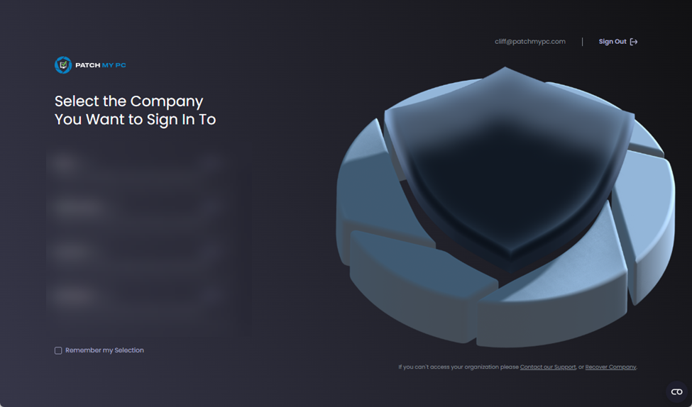 ‘Select the Company You Want to Sign In To’ screen is displayed.