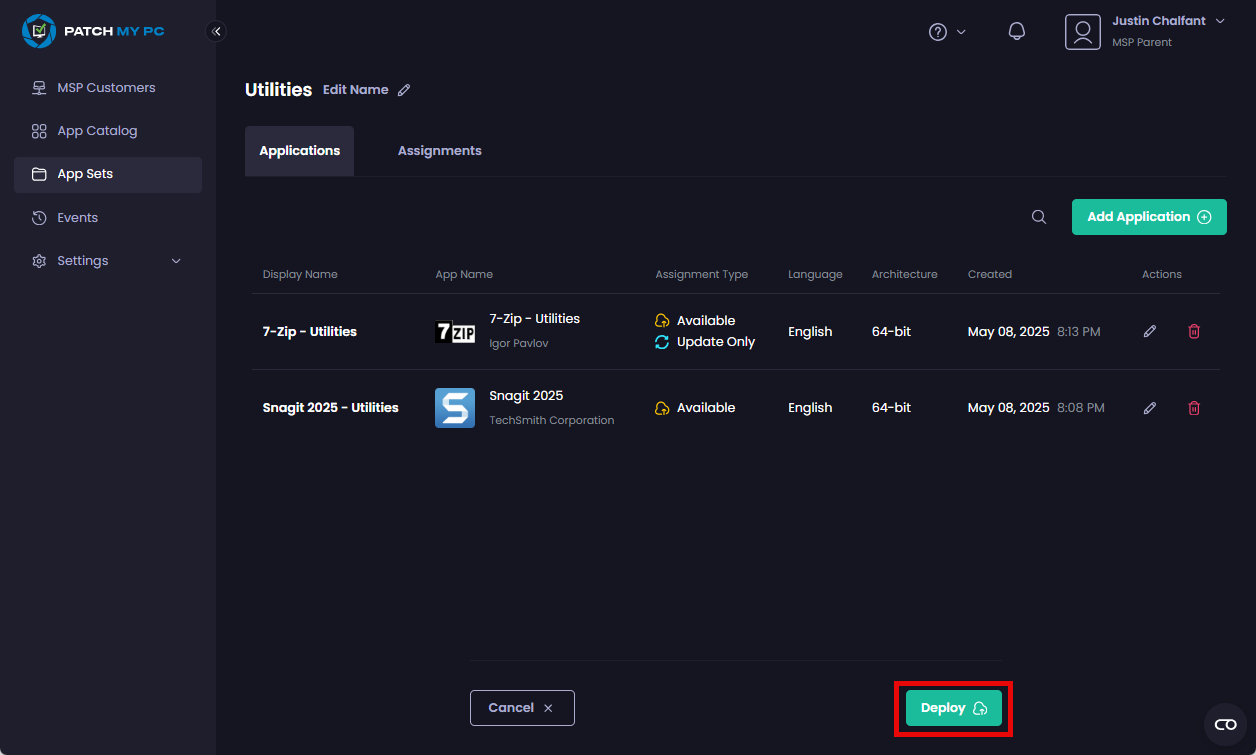 Clicking “Deploy”