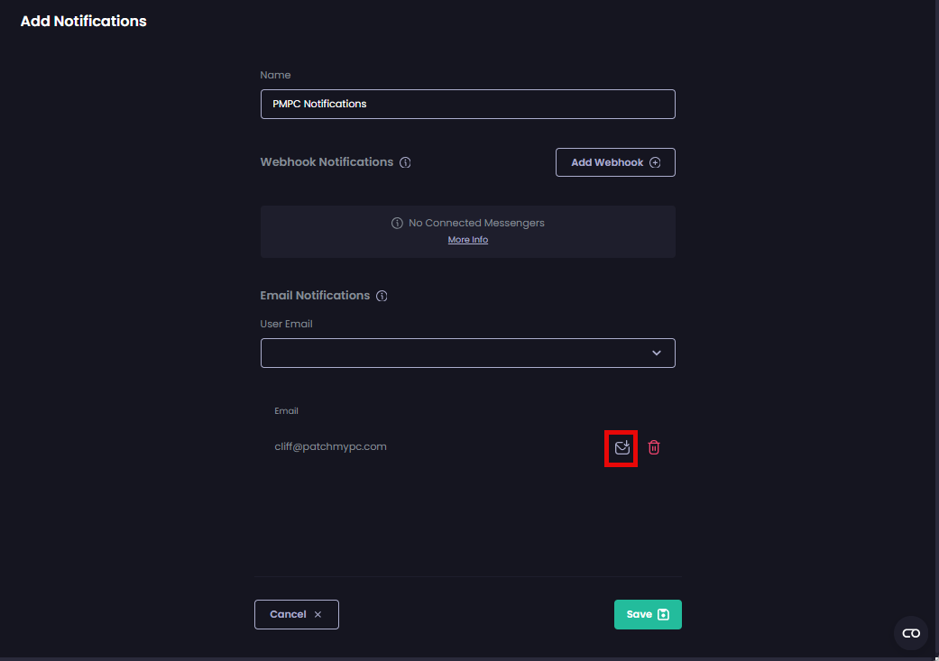 Clicking the small envelope beside any of the email addresses to send them a test message
