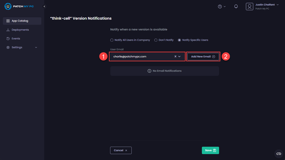 Adding a new email address to receive the notification