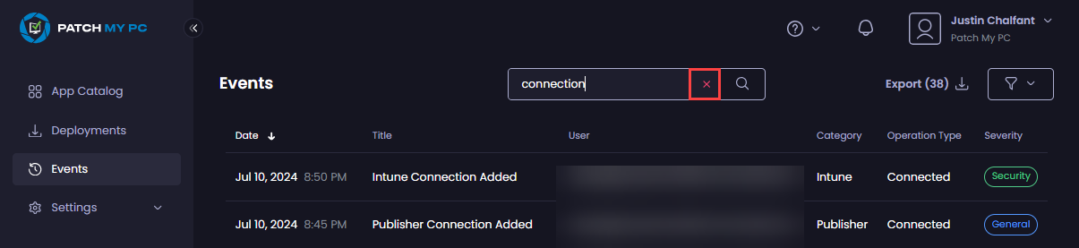 Clearing the “Search” box