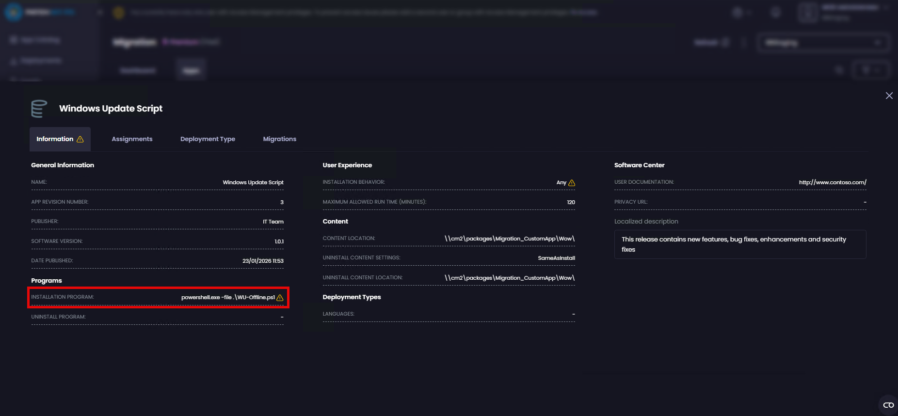 Script-based app identified from the installation program