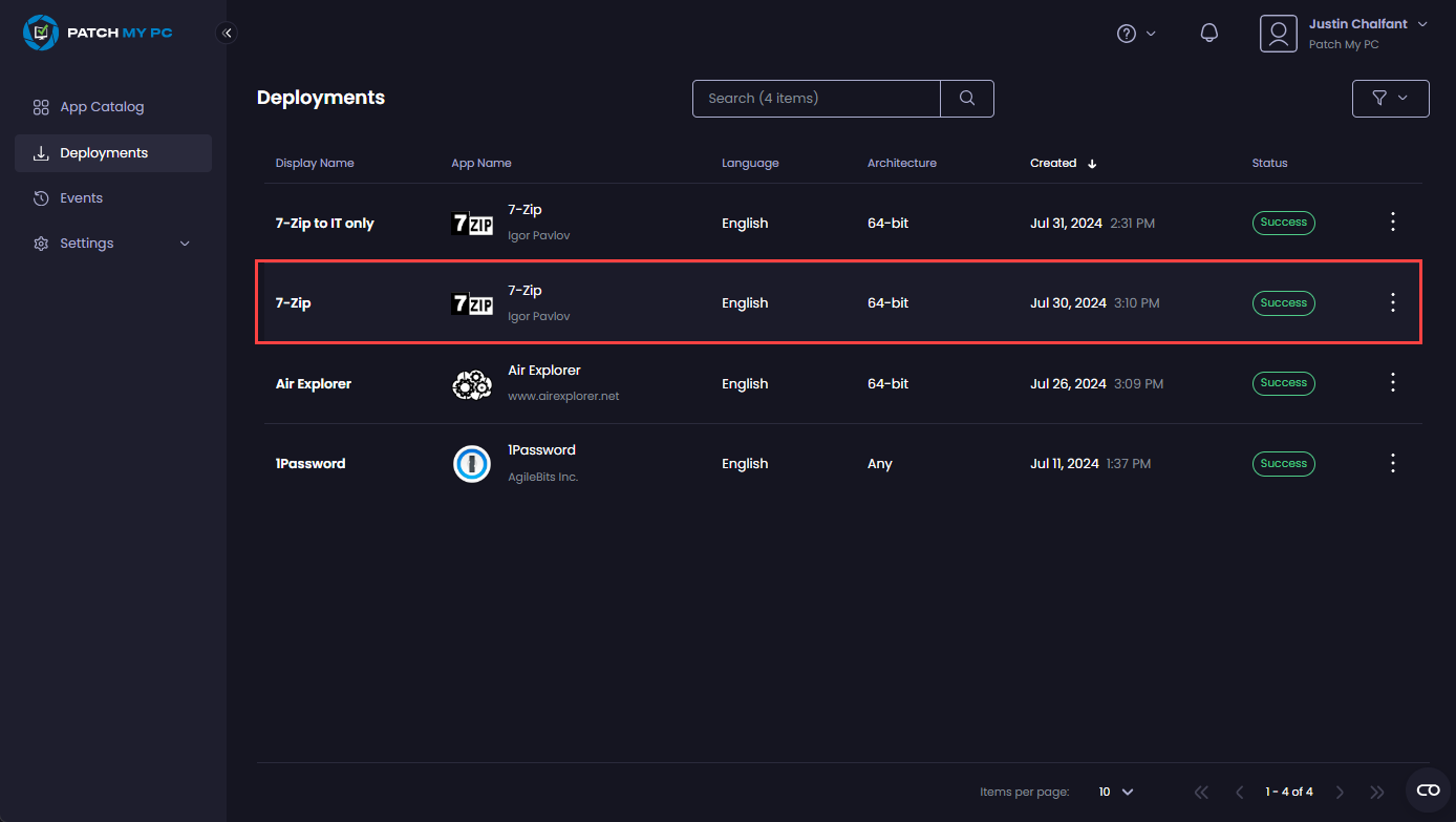 Clicking the relevant deployment you want to edit.