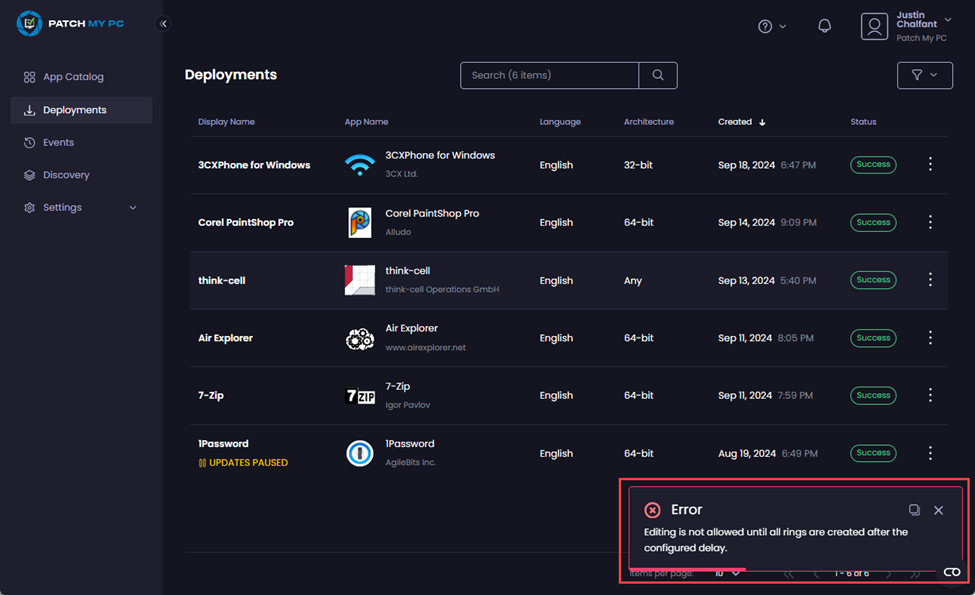 “Error - Editing is not allowed until all rings are created after the configured delay.” when trying to edit a deployment