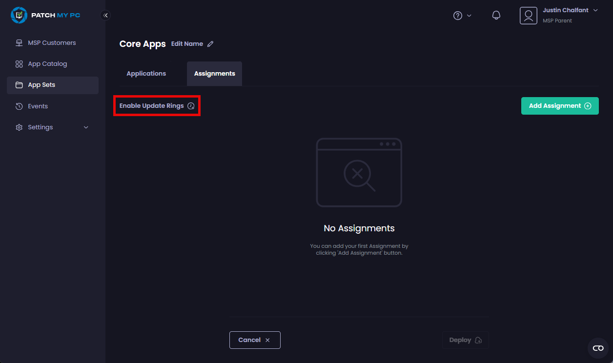 Clicking “Enable Update Rings”