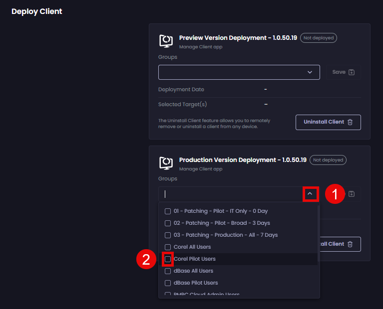 Selecting the Entra ID Group(s) you want to deploy the client to
