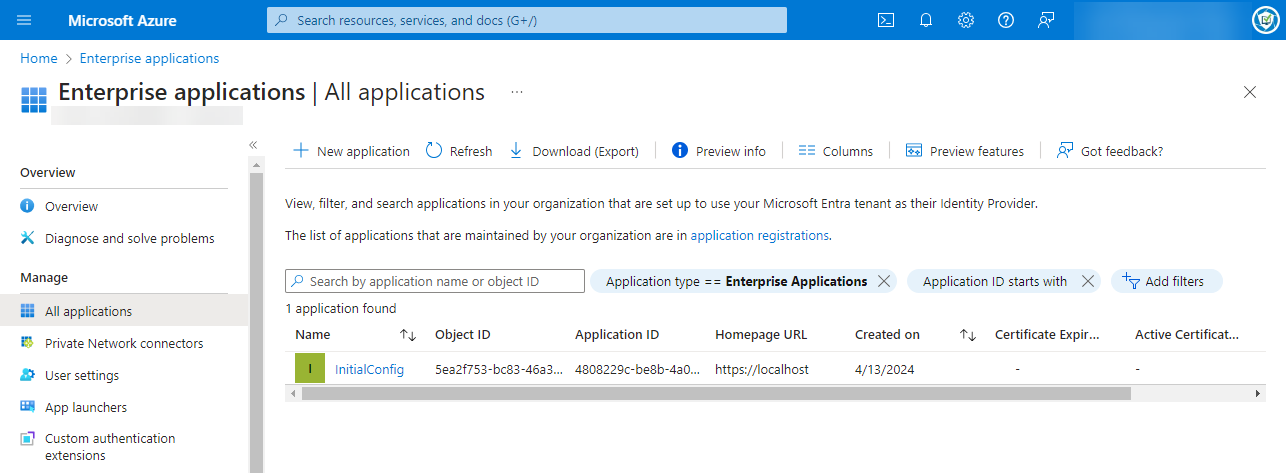 Refreshed Azure Portal showing the Patch My PC Cloud app has been deleted.