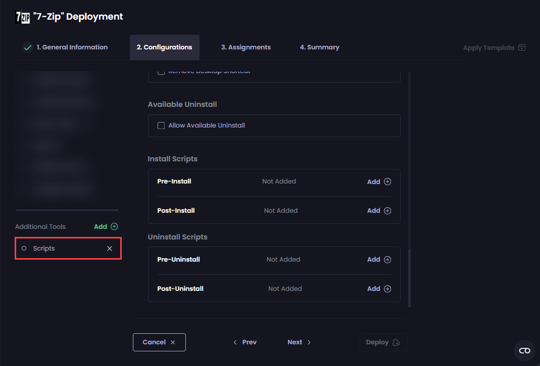 Clicking the 'Scripts' tool