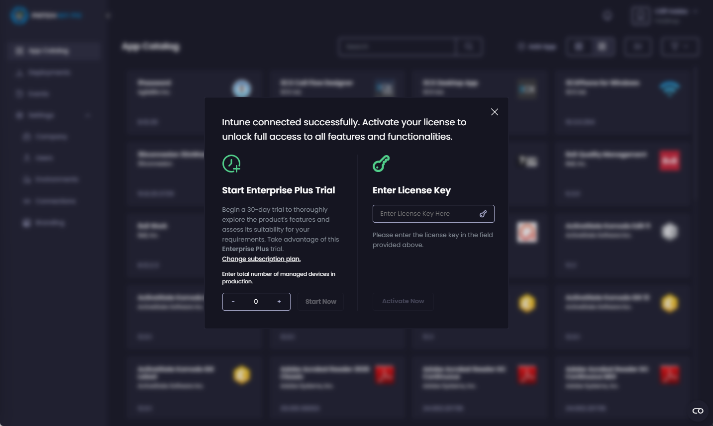 “Intune connected successfully” screen