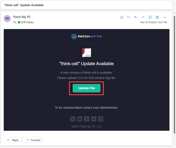 Clicking “Add Version” in the notification email