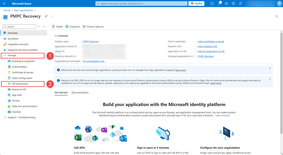 Navigating to 'Manage | API Permissions'