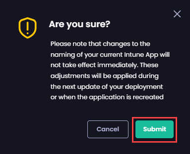 Clicking “Submit” on the “Are you sure?” popup
