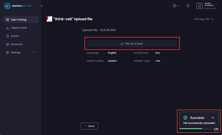 “Success – File Successfully Uploaded” notification