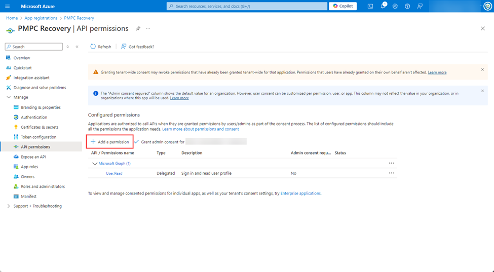 Clicking 'Add a permission'
