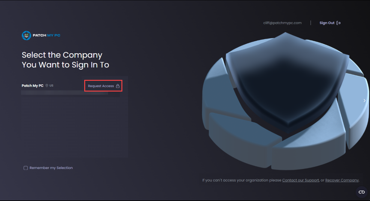 Clicking 'Request Access' beside the company you want to join
