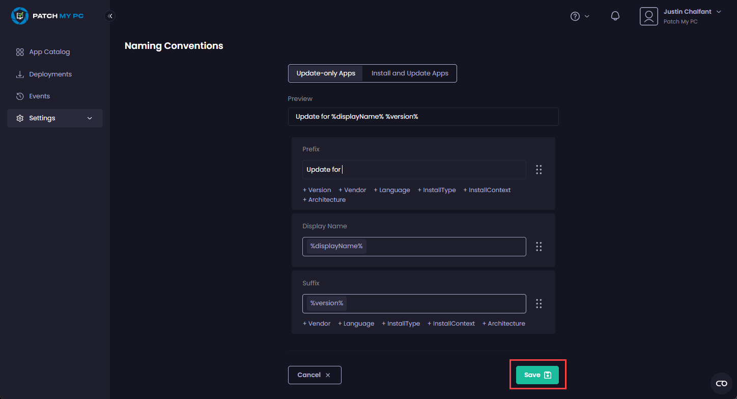 Clicking “Save” to save your changes