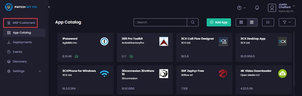 Clicking the 'MSP Customers' node