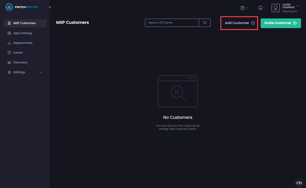 Clicking 'Add Customer'