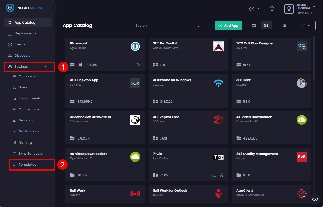 Navigating to “Settings | Templates”
