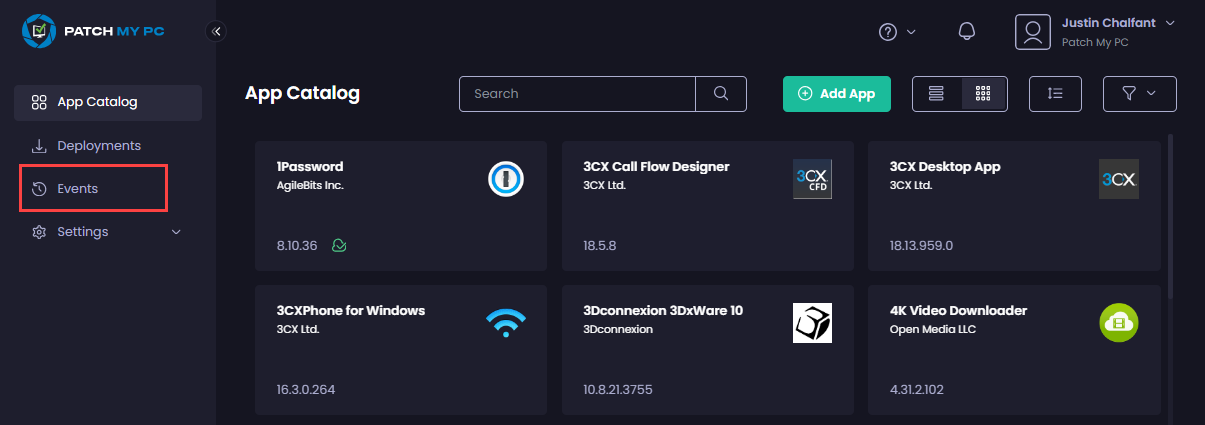 Navigating to “Events” to access the Events page
