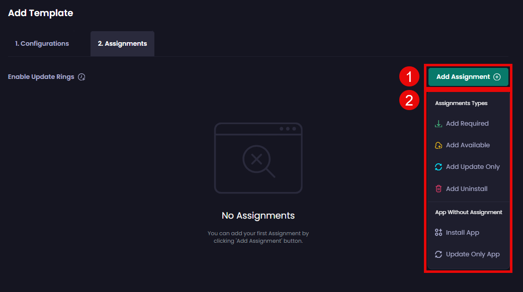 Clicking 'Add Assignment' and select the relevant assignment type