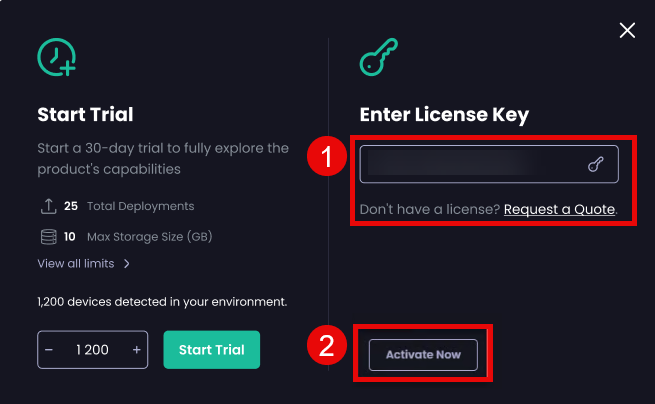 Entering the license key into the 'Enter License Key field' and clicking 'Activate Now'