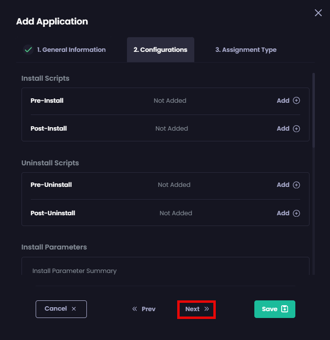 Configuring any required options on the “Configurations” page