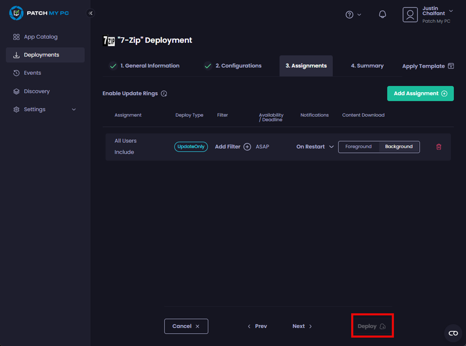 “Deploy” button greyed out.