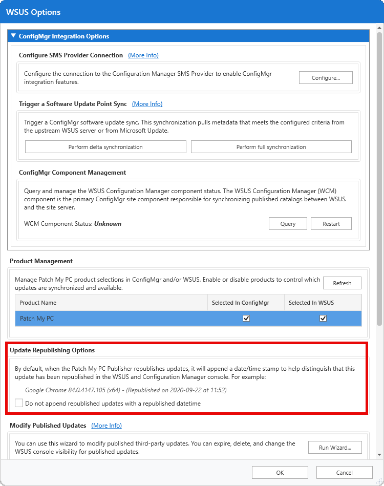 Update Republishing Options