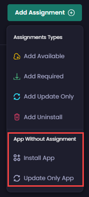 'App Without Assignment' sub-menu
