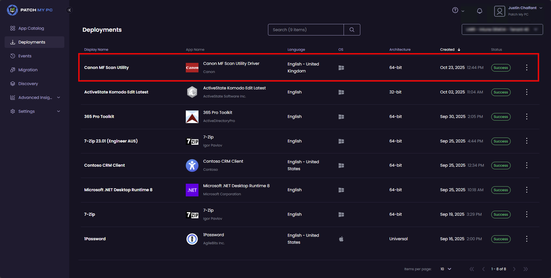Deployment created for migrated application