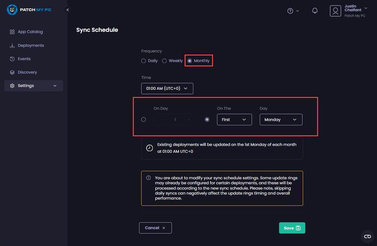 Choosing the “Monthly” option