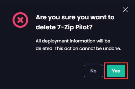 Click “Yes” on the “Are you sure you want to delete <deployment_name>” dialog box