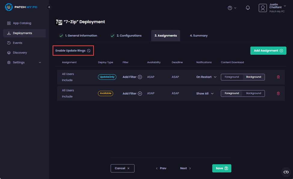Clicking “Enable Update Rings”