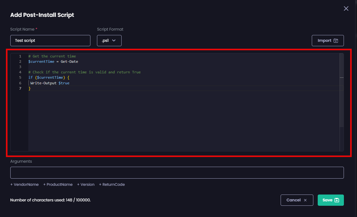 Typing your script in the Script Editor