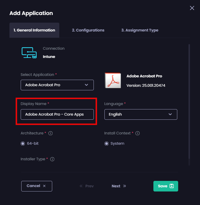 Modifying the “Display Name” to include the App Set’s suffix