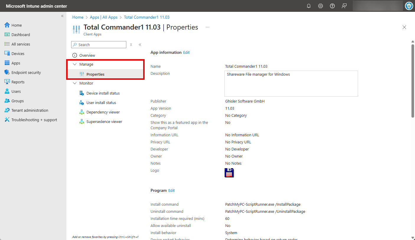 Navigating to “Manage | Properties”