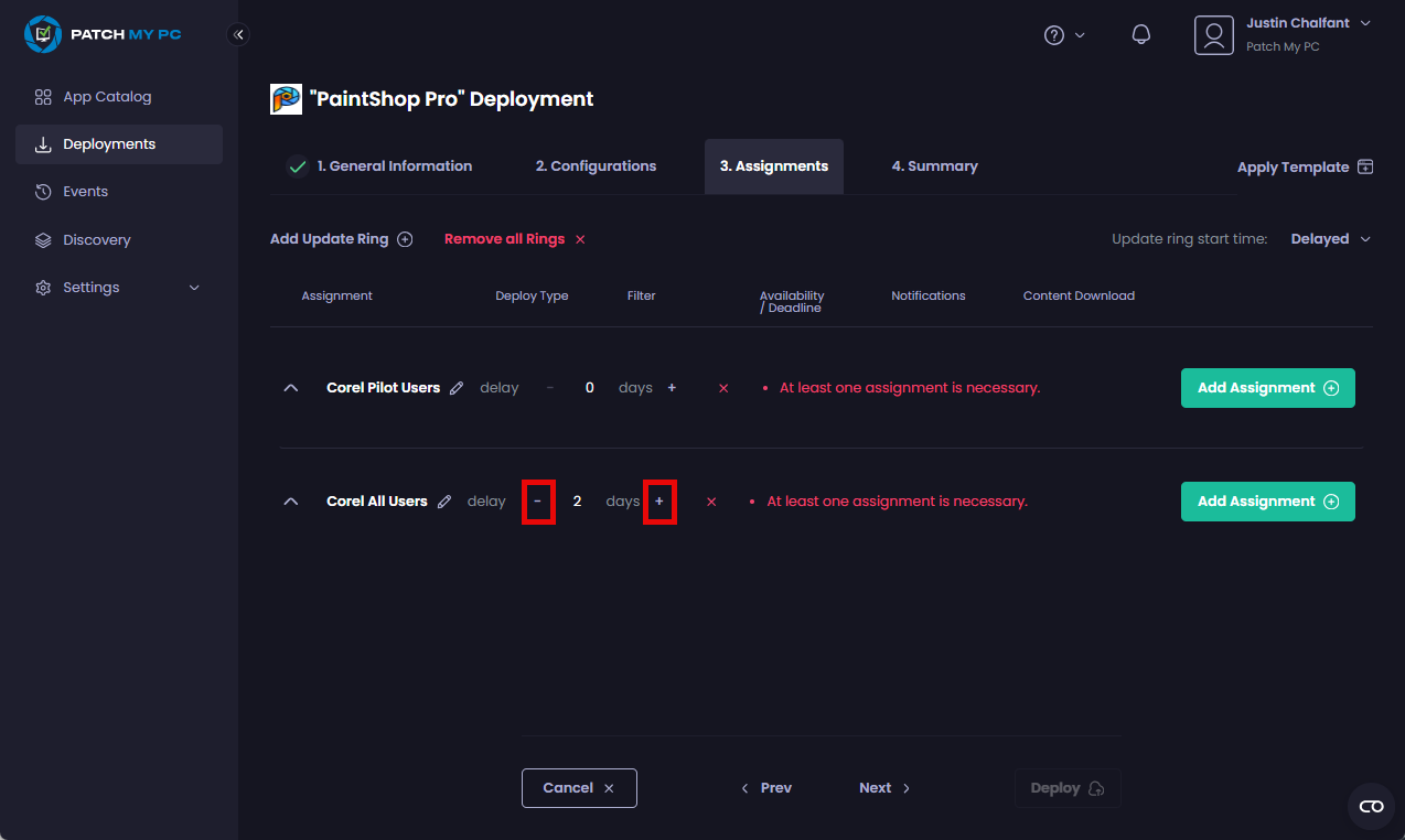 Clicking plus or minus beside the relevant rings