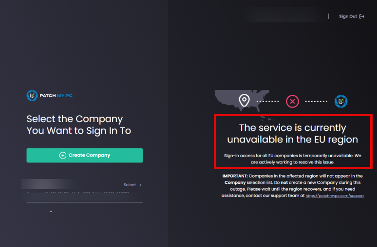 'The service is currently unavailable in the <region_code> region'