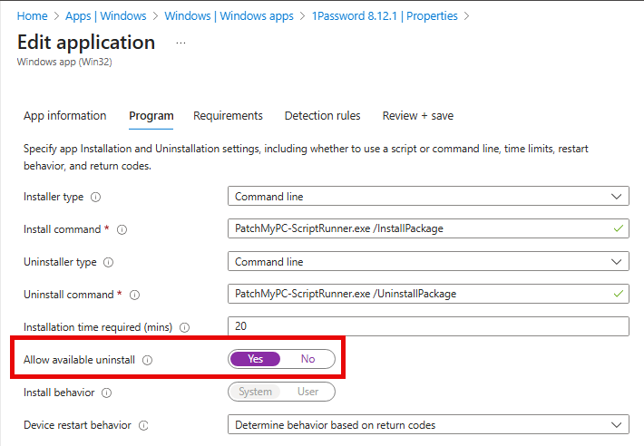 Allow available uninstall