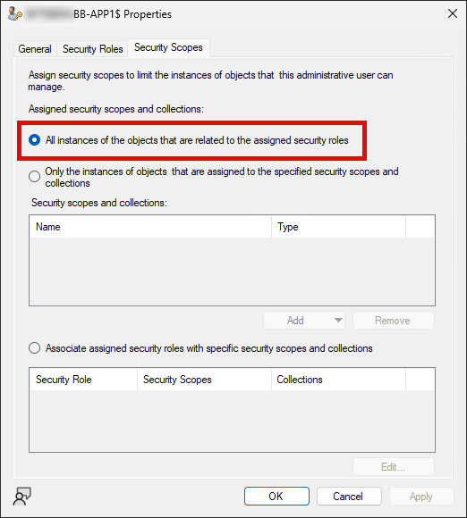All instances of the objects that are related to the assigned security roles
