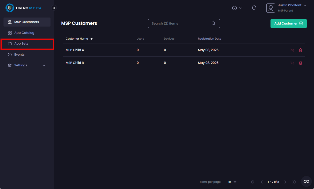 Navigating to “App Sets”