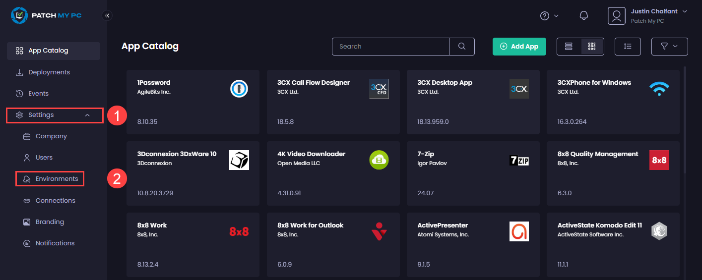 Navigating to “Settings | Environments”
