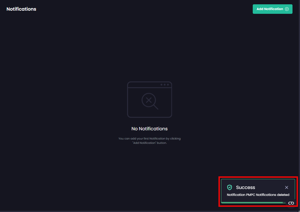 'Success' notification