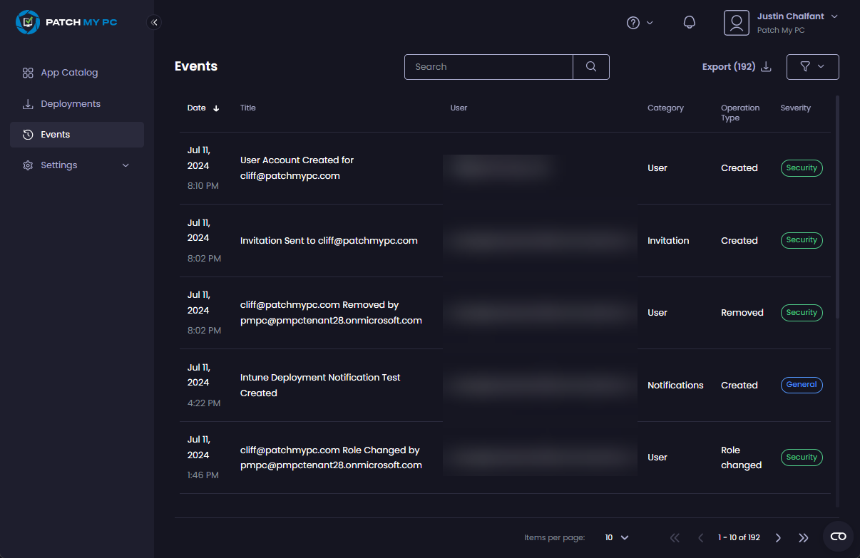 The “Events” page