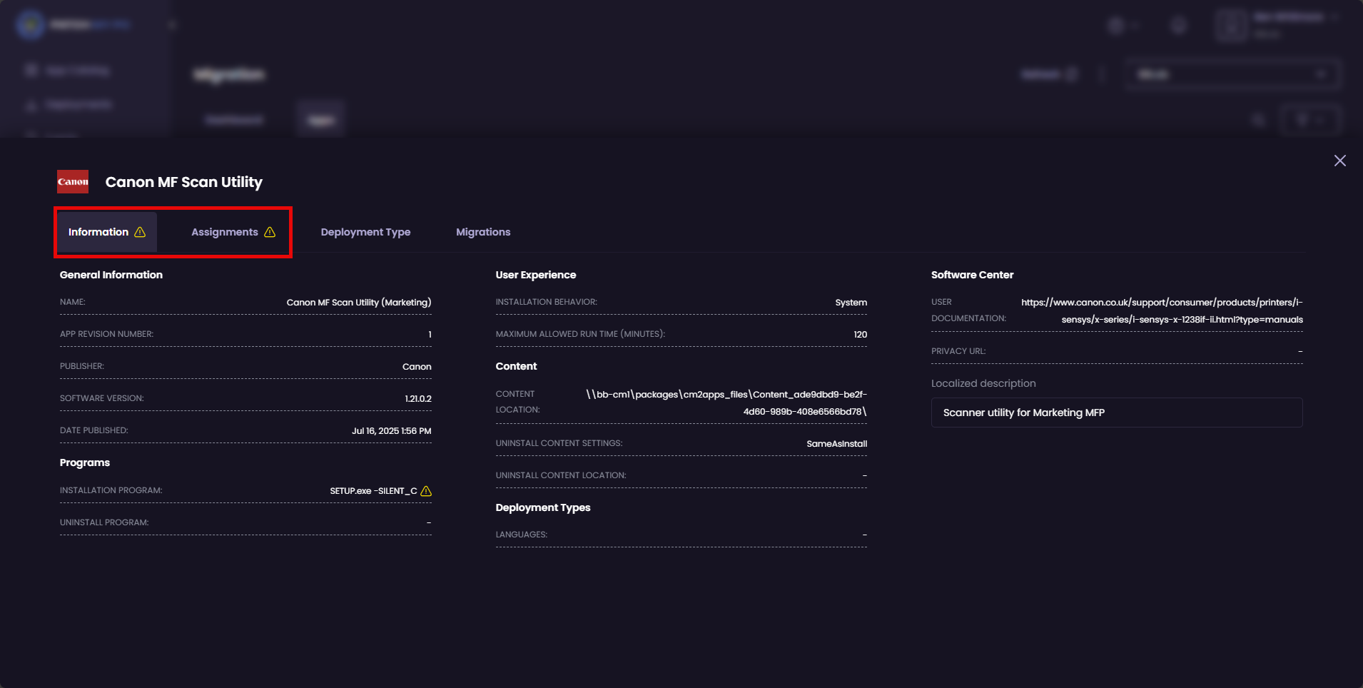 Read and understand any warnings about the application to be migrated