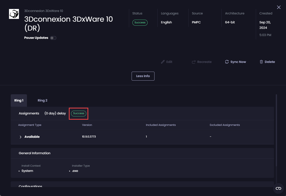 “Ring 1” has been created as it has a status of “Success”.