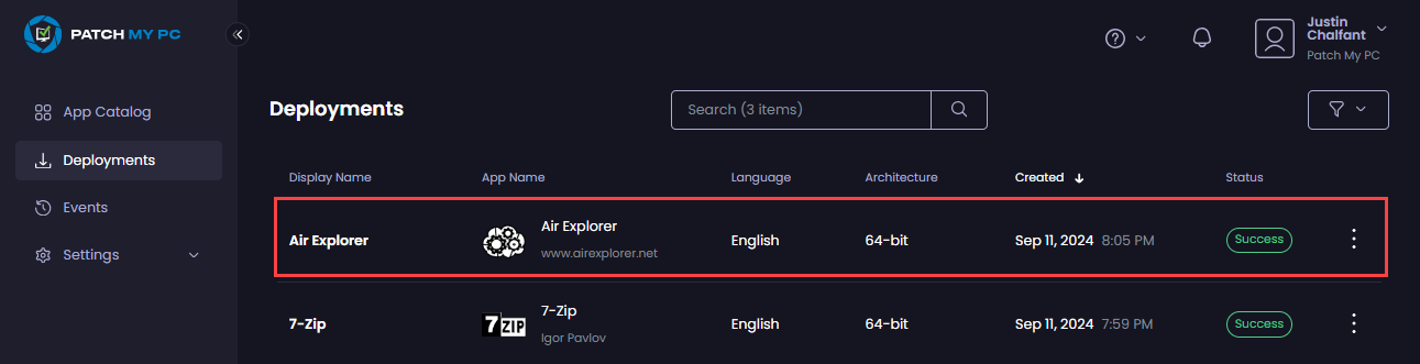 Clicking on the relevant successful deployment for which updates have been resumed